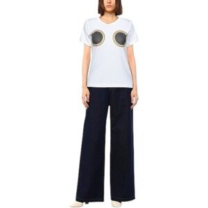 Rare‎ CRISTINA EFFE Eloise White Viral Graphic Cotton Tee Shirt Size 42 / Small